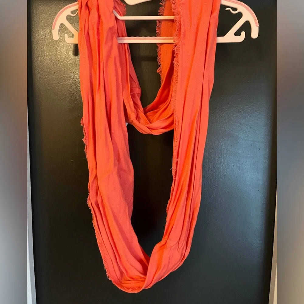 Women’s Coral Infinity Scarf with Fringe Edges - Picture 2 of 5